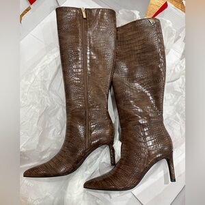 Guess Croc-Embossed Heeled Boots in Rich Brown